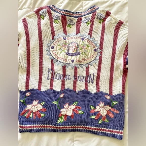 Vintage Absolutely No! Jeans Cardigan Embroidered Heavy Knit Sweater 80s 90s - Picture 3 of 9